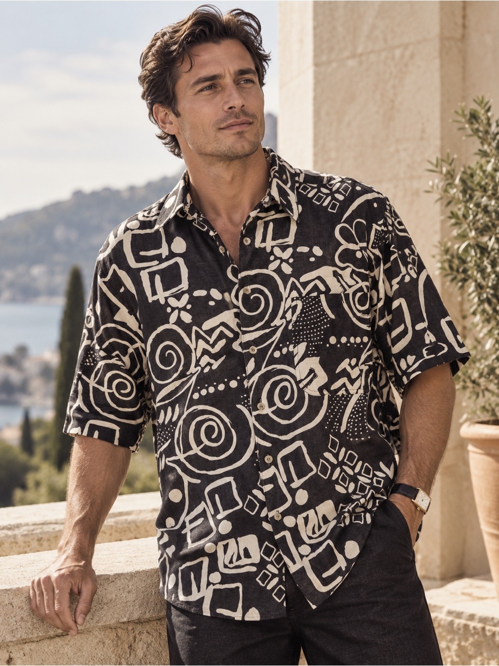 Vintage Guess Abstract Linen Blend Shirt – Designer Resortwear